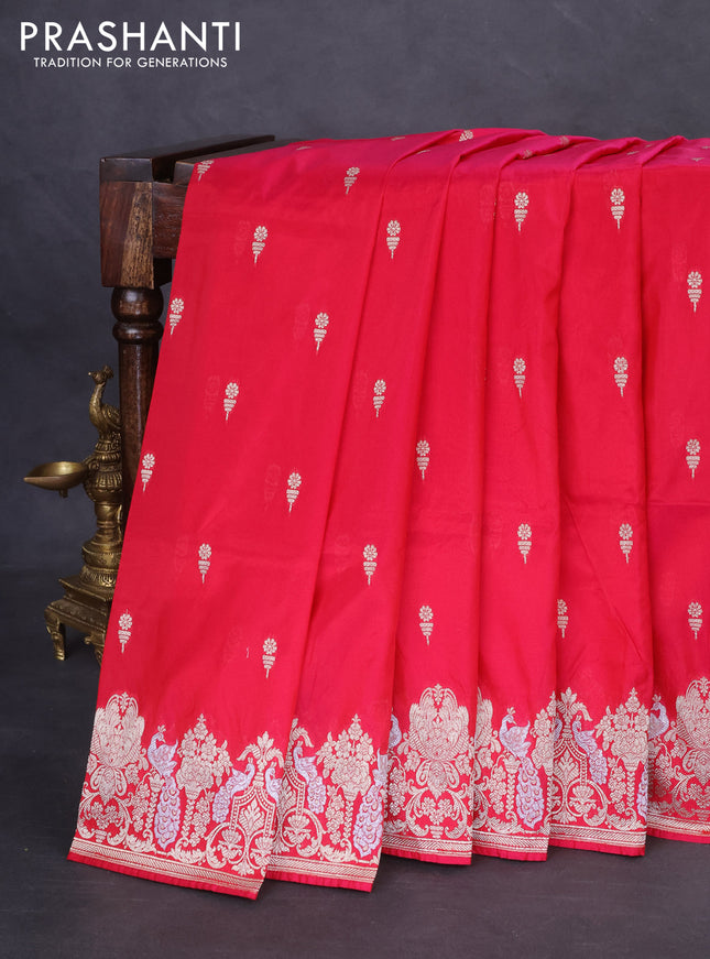 Banarasi semi katan silk saree pink with zari woven buttas and zari woven border