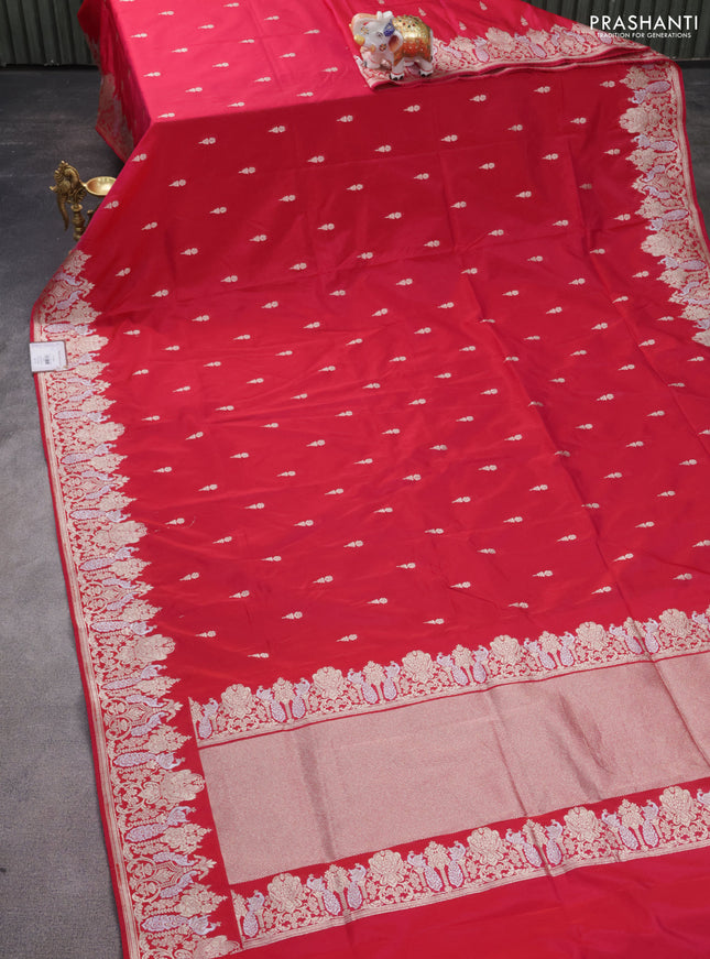Banarasi semi katan silk saree pink with zari woven buttas and zari woven border