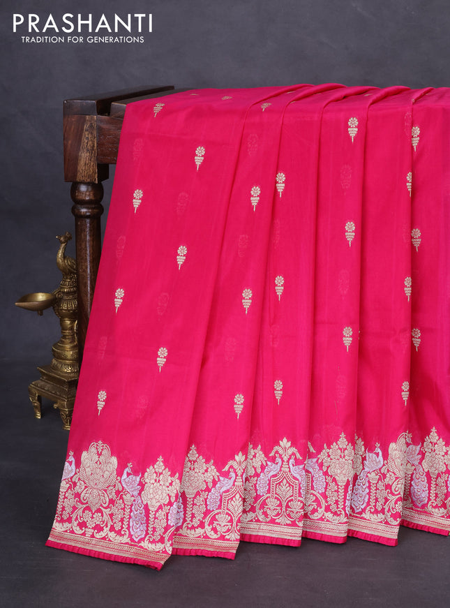 Banarasi semi katan silk saree pink with zari woven buttas and zari woven border