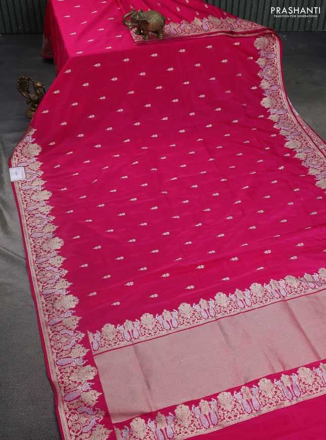 Banarasi semi katan silk saree pink with zari woven buttas and zari woven border