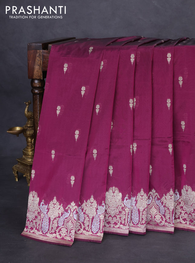 Banarasi semi katan silk saree wine shade with zari woven buttas and zari woven border