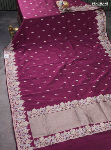 Banarasi semi katan silk saree wine shade with zari woven buttas and zari woven border