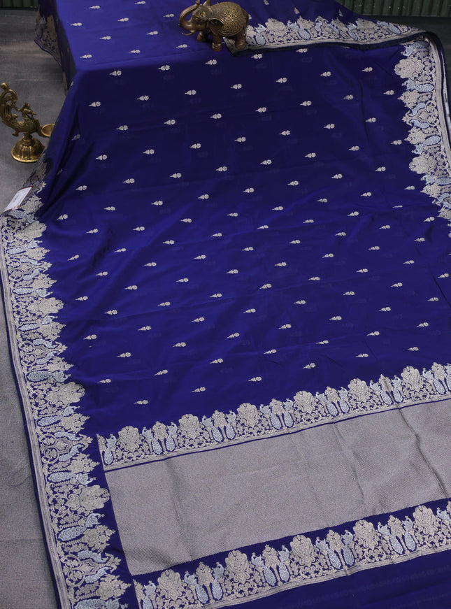 Banarasi semi katan silk saree navy blue with zari woven buttas and zari woven border