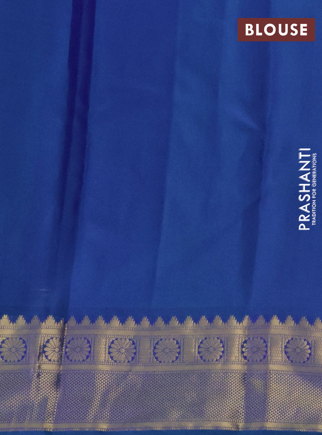 Pure kanchipuram silk saree purple and dual shade of bluish green with zari woven buttas and zari woven border