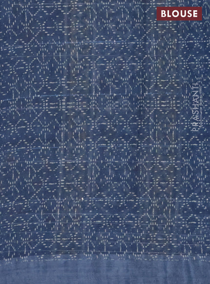 Linen cotton saree cream and beige with floral prints & sequin work and silver zari woven border