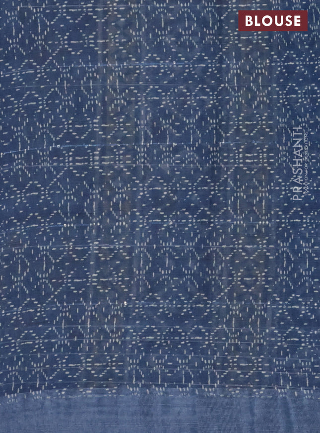 Linen cotton saree cream and beige with floral prints & sequin work and silver zari woven border