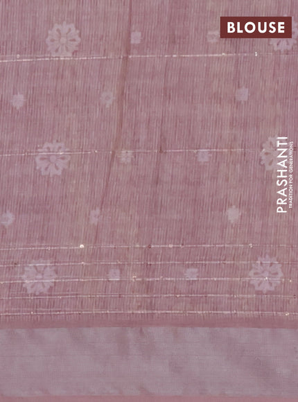 Linen cotton saree peach shade with floral prints & sequin work and silver zari woven border