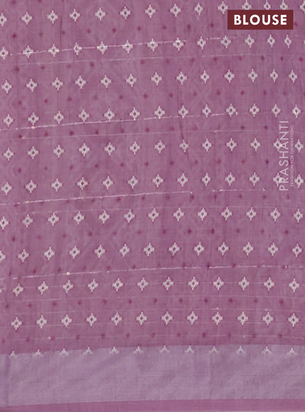 Linen cotton saree pastel pink and mauve pink with floral prints & sequin work and silver zari woven border