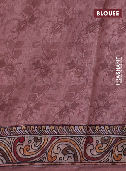 Linen cotton saree pastel peach with allover kalamkari prints & pita work and lace work border