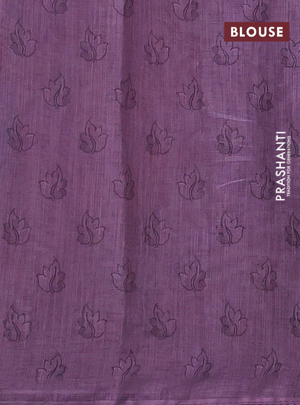 Linen cotton saree mauve pink with plain body and long kalamkari printed & embroidery work border