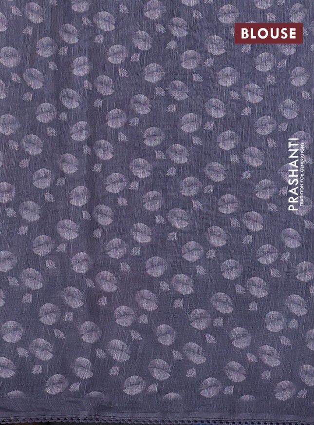 Linen cotton saree grey with floral prints & embroidery buttas and long printed embrodery border