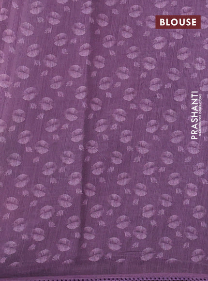 Linen cotton saree pastel purple with floral prints & embroidery buttas and long printed embrodery border