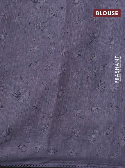 Linen cotton saree grey with allover prints & pita work and lace work border