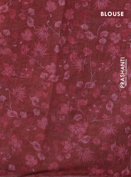 Linen cotton saree rust shade with plain body and long kalamkari printed & embroidery work border