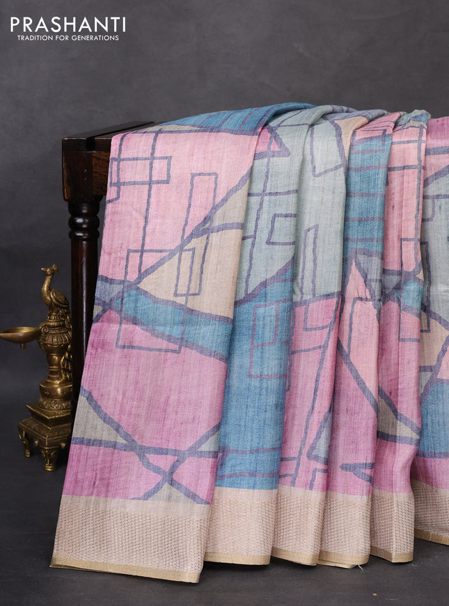 Semi matka saree multi colour and beige with allover geometric prints and zari woven border