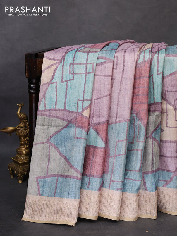 Semi matka saree multi colour and beige with allover geometric prints and zari woven border