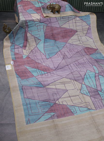 Semi matka saree multi colour and beige with allover geometric prints and zari woven border