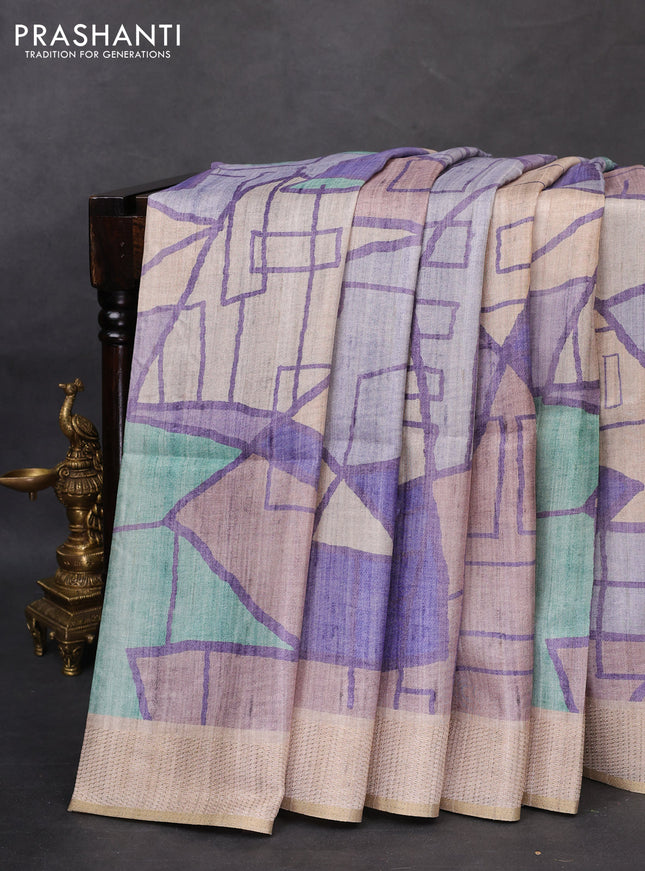 Semi matka saree multi colour and beige with allover geometric prints and zari woven border