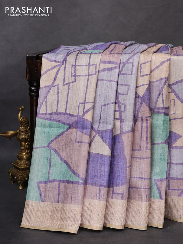 Semi matka saree multi colour and beige with allover geometric prints and zari woven border