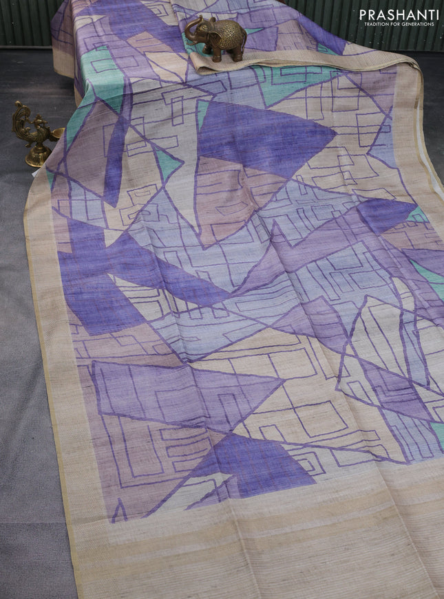 Semi matka saree multi colour and beige with allover geometric prints and zari woven border