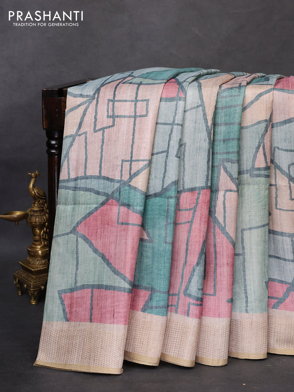 Semi matka saree multi colour and beige with allover geometric prints and zari woven border