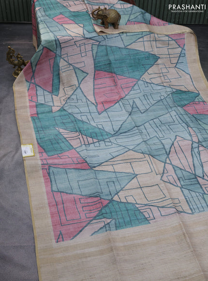 Semi matka saree multi colour and beige with allover geometric prints and zari woven border