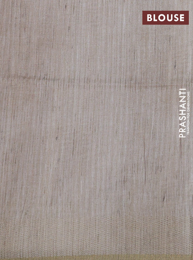 Semi matka saree pastel green and green beige with allover geometric prints and zari woven border