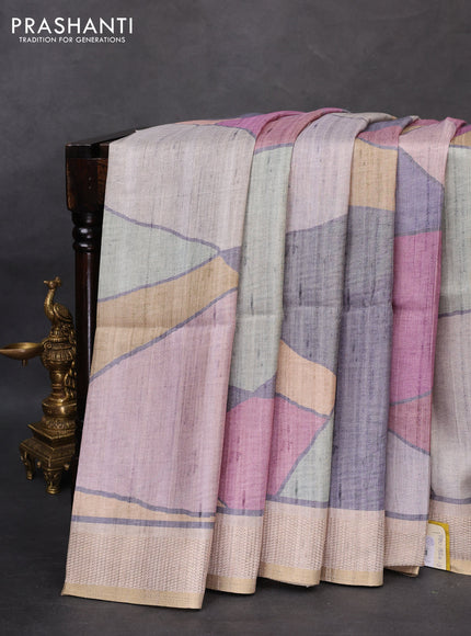 Semi matka saree multi colour sandal and beige with allover geometric prints and zari woven border