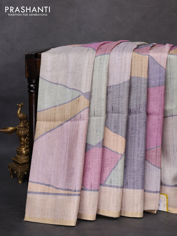 Semi matka saree multi colour sandal and beige with allover geometric prints and zari woven border