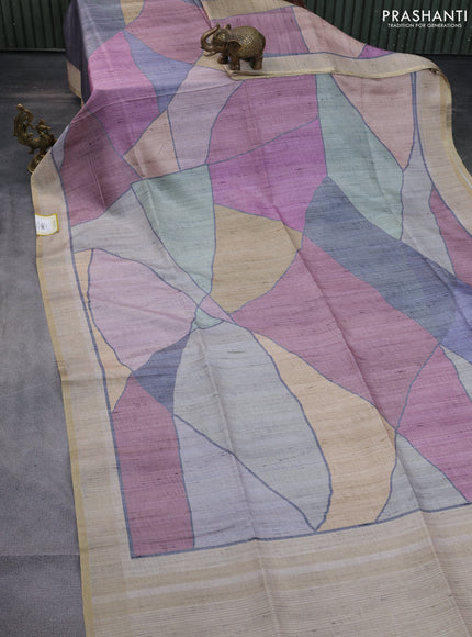 Semi matka saree multi colour sandal and beige with allover geometric prints and zari woven border