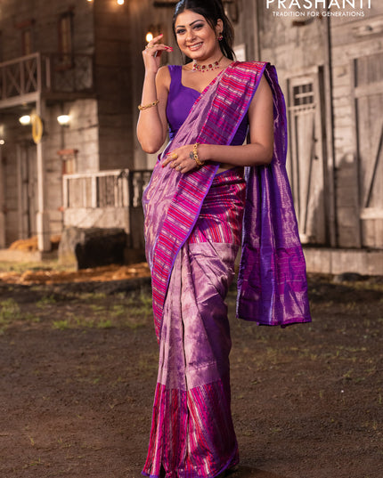 Banarasi katan tissue silk saree purple with plain body and rich zari border
