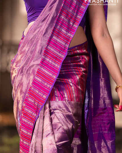 Banarasi katan tissue silk saree purple with plain body and rich zari border