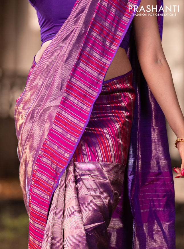 Banarasi katan tissue silk saree purple with plain body and rich zari border