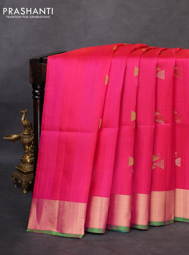 Pure soft silk saree pink and dual shade of bluish green with geometric zari woven buttas & jute finish and zari woven border