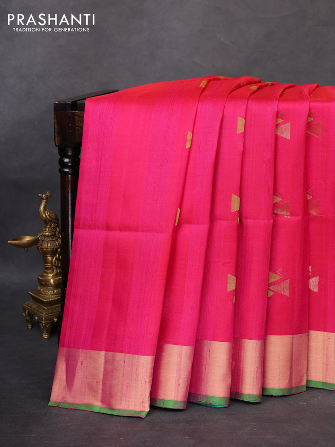 Pure soft silk saree pink and dual shade of bluish green with geometric zari woven buttas & jute finish and zari woven border