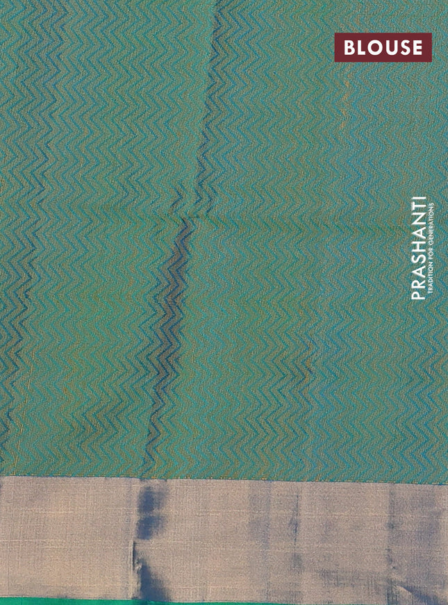 Pure soft silk saree pink and dual shade of bluish green with geometric zari woven buttas & jute finish and zari woven border