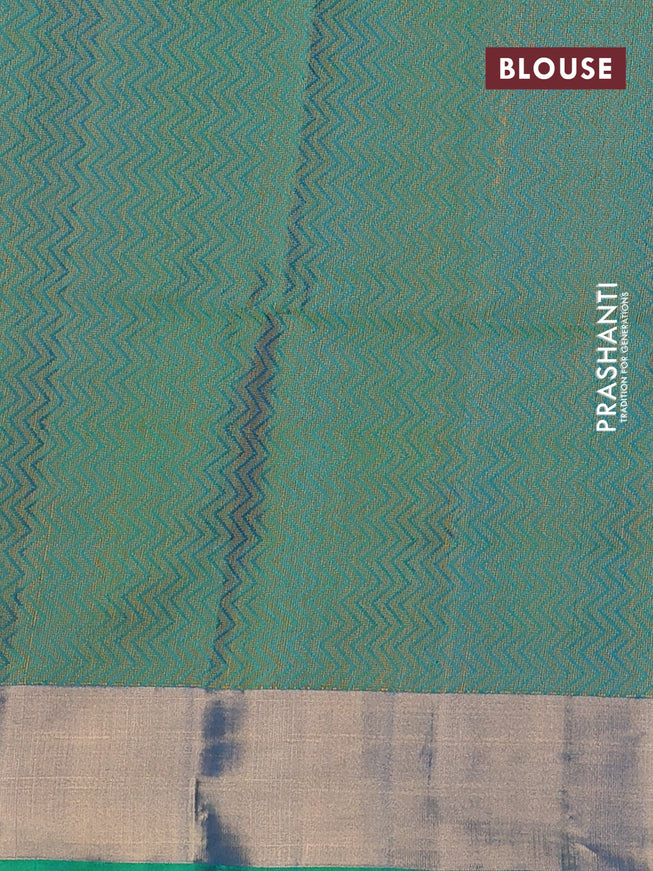 Pure soft silk saree pink and dual shade of bluish green with geometric zari woven buttas & jute finish and zari woven border