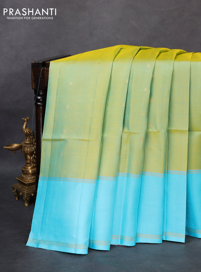 Pure soft silk saree dual shade of green and light blue with zari woven buttas and rettapet zari woven border