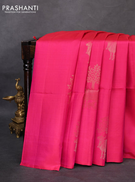 Pure soft silk saree pink with zari woven pichwai buttas in borderless style