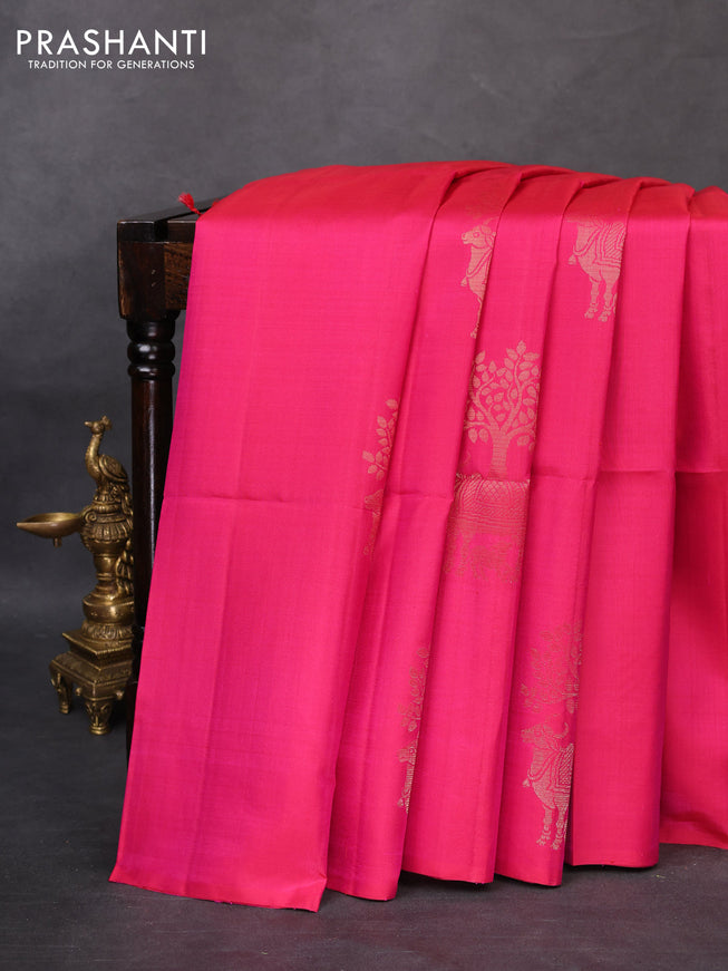 Pure soft silk saree pink with zari woven pichwai buttas in borderless style