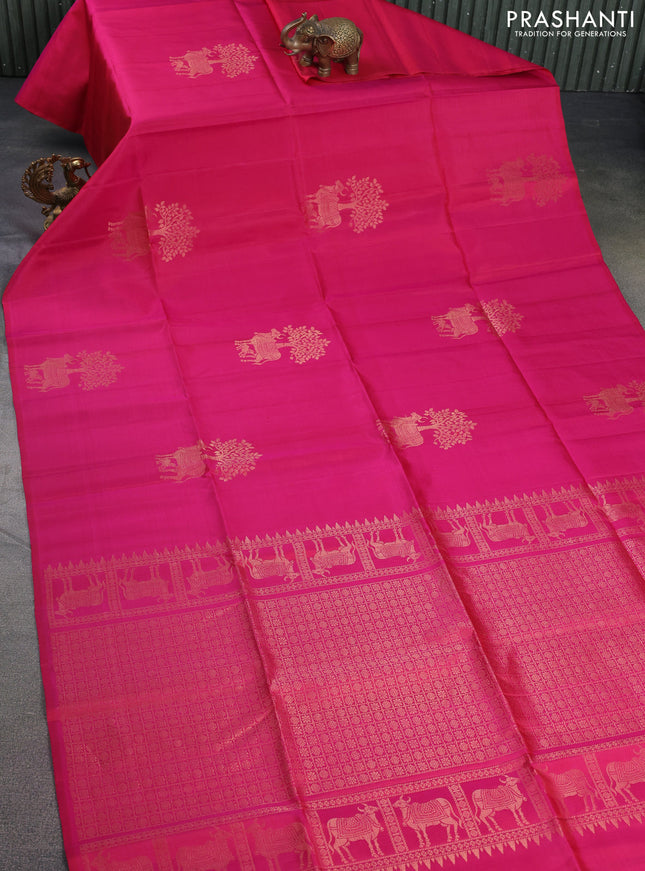 Pure soft silk saree pink with zari woven pichwai buttas in borderless style