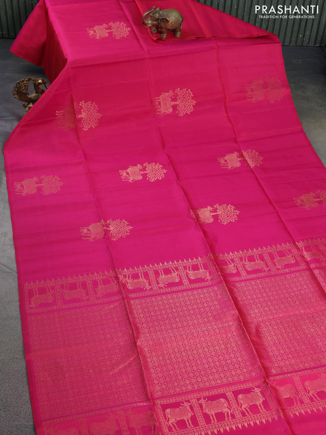Pure soft silk saree pink with zari woven pichwai buttas in borderless style