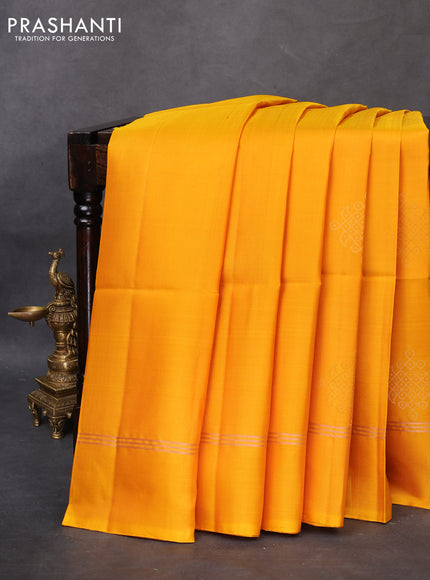 Pure soft silk saree mango yellow with zari woven rangoli design and zari woven simple border