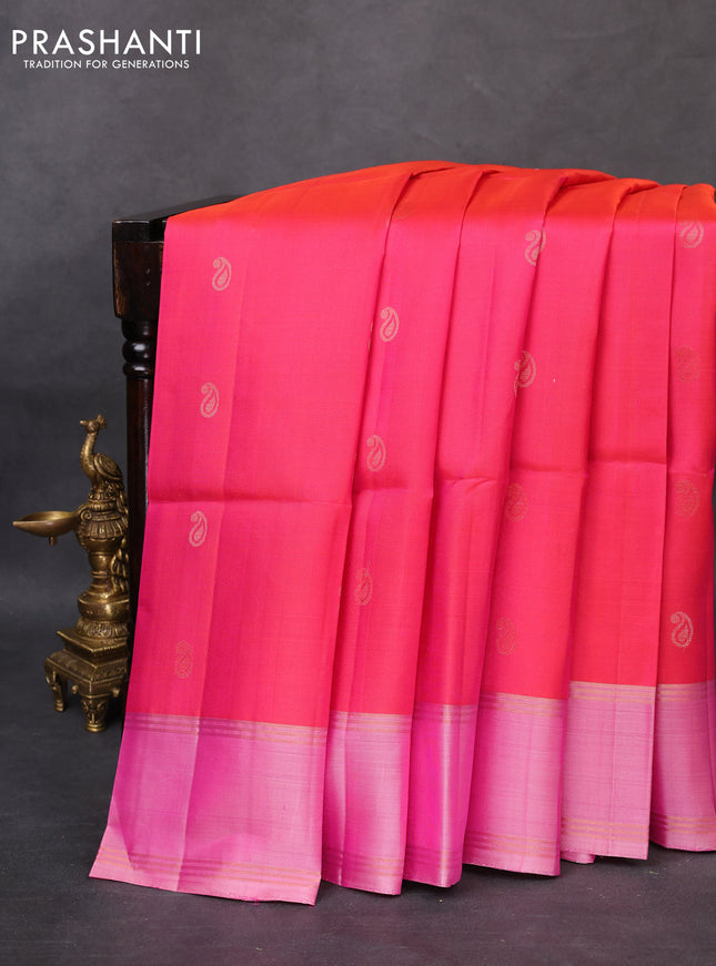 Pure soft silk saree dual shade of pink and light pink with paisly zari woven buttas and rettapet zari woven border