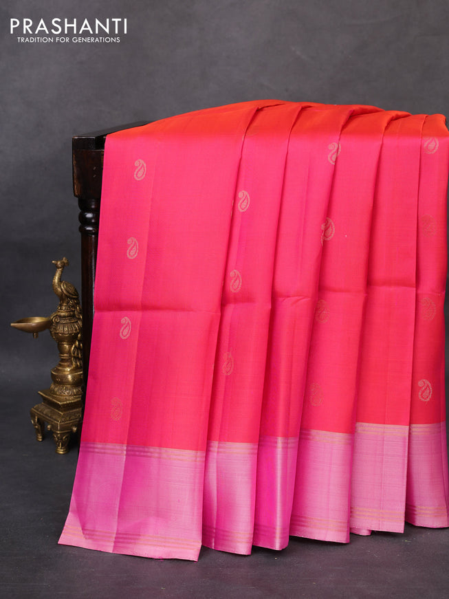 Pure soft silk saree dual shade of pink and light pink with paisly zari woven buttas and rettapet zari woven border