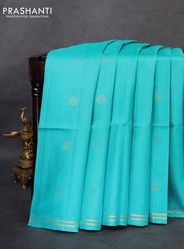 Pure soft silk saree teal green shade with rudhraksha zari woven buttas and zari woven buttas
