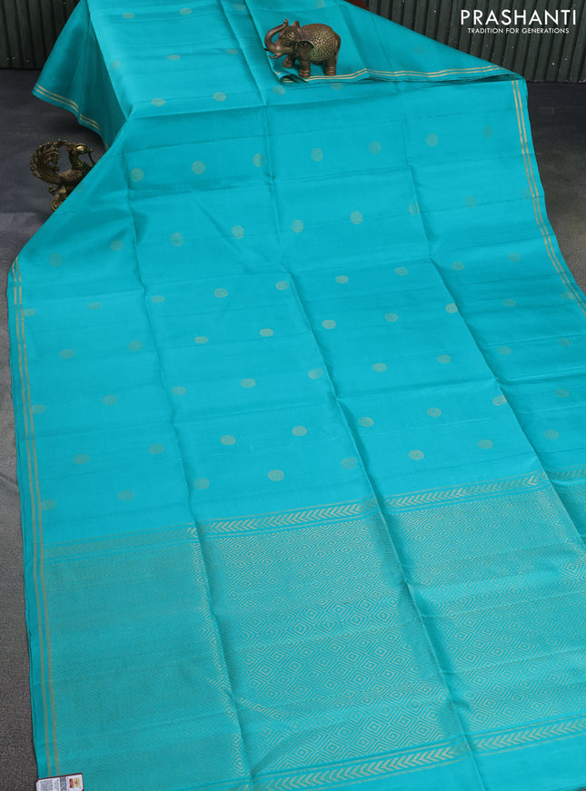 Pure soft silk saree teal green shade with rudhraksha zari woven buttas and zari woven buttas