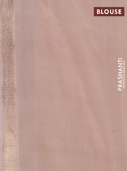 Banarasi tissue semi silk saree beige and pale orange with zari weaves & floral buttas and silver zari woven butta border