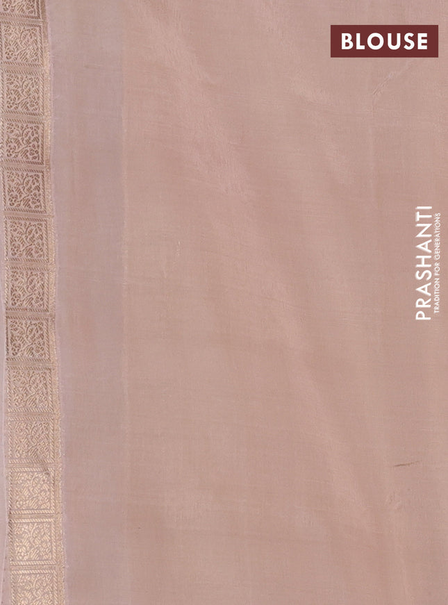 Banarasi tissue semi silk saree beige and pale orange with zari weaves & floral buttas and silver zari woven butta border