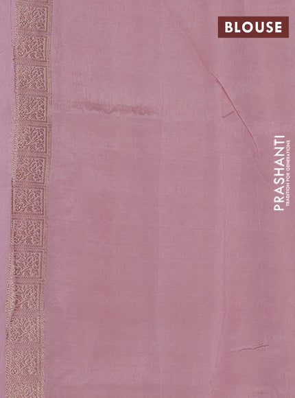 Banarasi tissue semi silk saree peach pink and beige with zari weaves & floral buttas and silver zari woven butta border